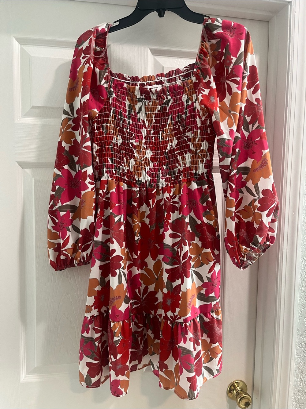 First Love Pink & Orange Floral Smocked Dress